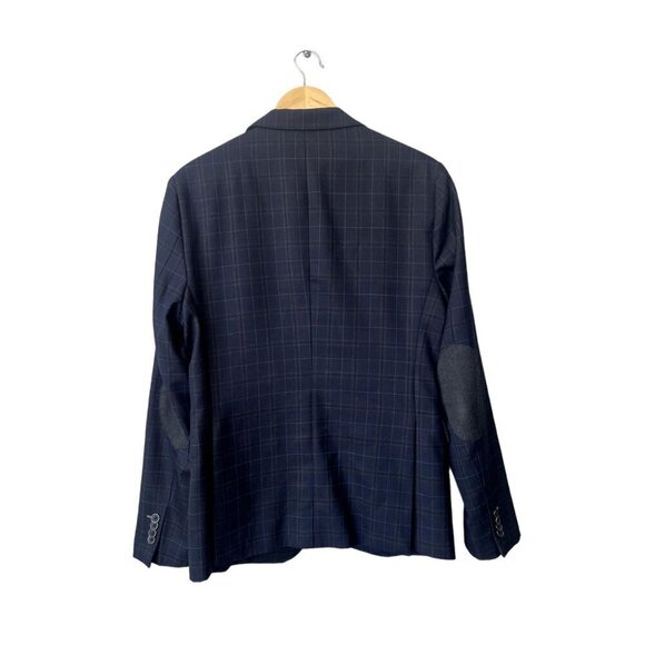 Zara Mens Blazer Size 40 Navy Blue Plaid Wool Blend Button Front - Picture 4 of 10